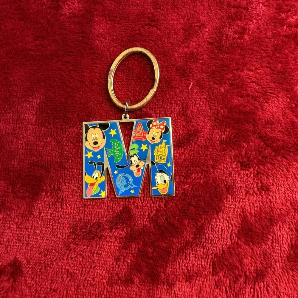 Disney Mickey Mouse Friends Letter M Keychain Blue Enamel Gold Tone Metal Charm
